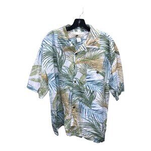Joe Marlin White Hawaiian Pattern‎ button down Short Sleeve Mens XL
